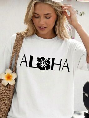 New Aloha Hibiscus Graphic Tee Color Black